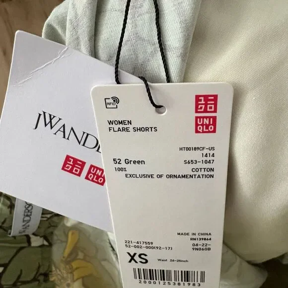 Uniqlo x J.W. Anderson Green Floral Paperbag Drawstring Cotton Shorts size XS - Picture 7 of 7